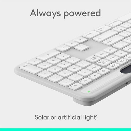 Logitech Signature Slim Solar+ keyboard for Mac, solar and artificial light powered, durable battery that lasts up to 10 years, customizable keys, Bluetooth, White