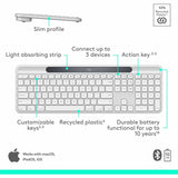 Logitech Signature Slim Solar+ keyboard for Mac, solar and artificial light powered, durable battery that lasts up to 10 years, customizable keys, Bluetooth, White