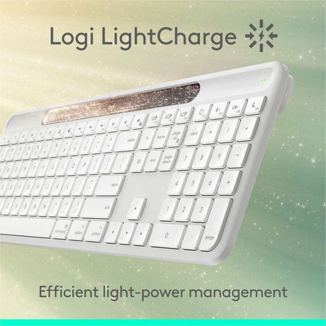 Logitech Signature Slim Solar+ keyboard for Mac, solar and artificial light powered, durable battery that lasts up to 10 years, customizable keys, Bluetooth, White