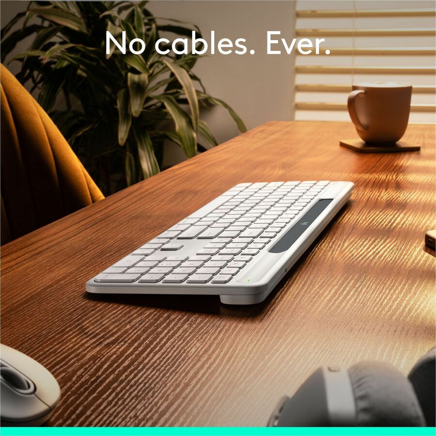 Logitech Signature Slim Solar+ keyboard for Mac, solar and artificial light powered, durable battery that lasts up to 10 years, customizable keys, Bluetooth, White