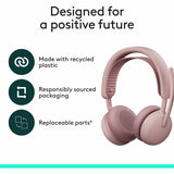 Logitech Zone Wireless 2 ES - Noise-Canceling Wireless Headset with Adaptive Hybrid ANC, Bluetooth, Rose