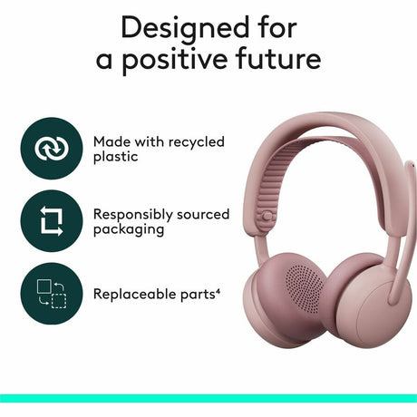 Logitech Zone Wireless 2 ES - Noise-Canceling Wireless Headset with Adaptive Hybrid ANC, Bluetooth, Rose