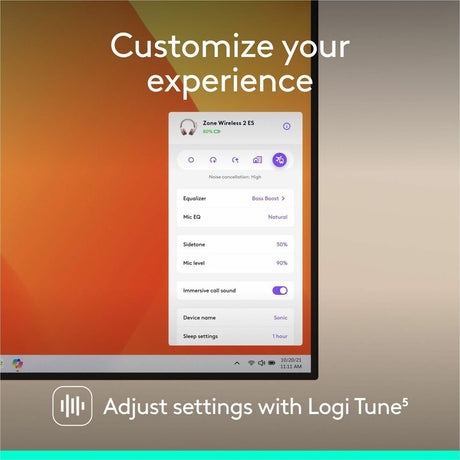 Logitech Zone Wireless 2 ES - Noise-Canceling Wireless Headset with Adaptive Hybrid ANC, Bluetooth, Rose