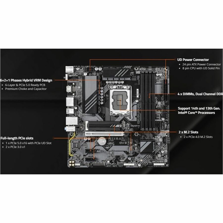 GIGABYTE Ultra Durable B760M DS3H WF6E GEN5 Gaming Desktop Motherboard - Intel B760 Chipset - Socket LGA-1700 - Micro ATX
