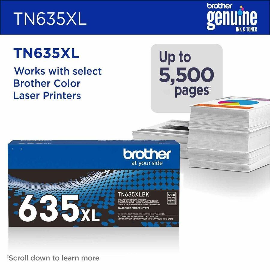 Brother TN-635XL Original High Yield Laser Toner Cartridge - Black - 1 Pack