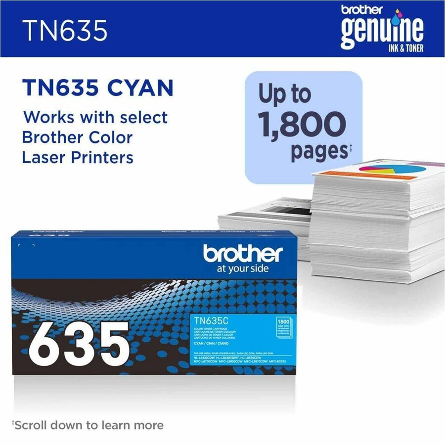 Brother TN635C Original Standard Yield Laser Toner Cartridge - Cyan - 1 Pack