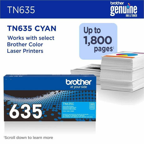 Brother TN635C Original Standard Yield Laser Toner Cartridge - Cyan - 1 Pack