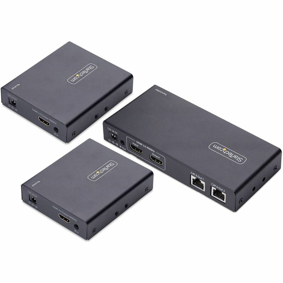 StarTech.com 2-Port HDMI Extender and Splitter Over CAT6, 4K 60Hz, Up to 230ft (70m), 1x2 HDMI over Ethernet Distribution Kit, 1 In 2 Out