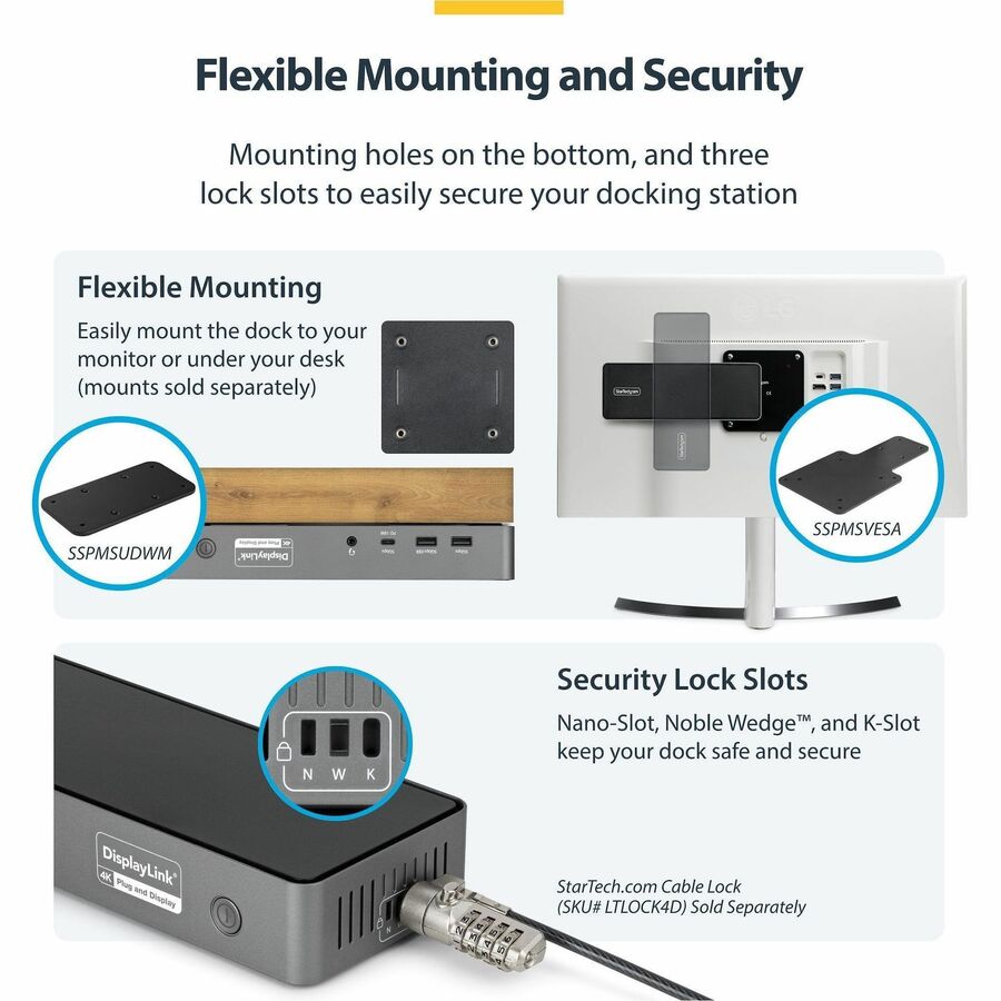 StarTech.com Triple-Monitor USB-C Docking Station, 140W Laptop Charging Dock for MacBook Pro and Windows, 4K 60Hz, TAA