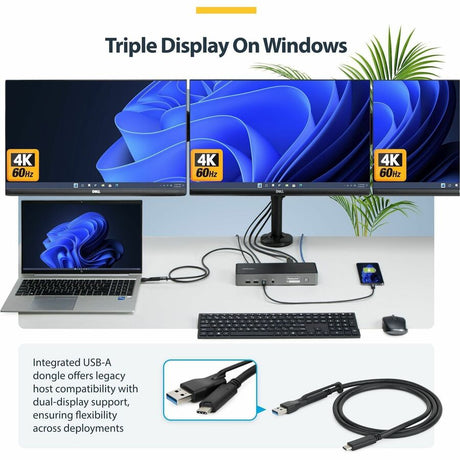 StarTech.com Triple-Monitor USB-C Docking Station, 140W Laptop Charging Dock for MacBook Pro and Windows, 4K 60Hz, TAA