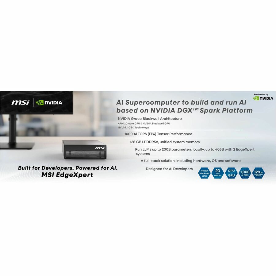 MSI EdgeXpert EdgeXpert-11SUS Desktop AI Computer - ARM Cortex X925 - 128 GB - 4 TB PCI Express NVMe SSD