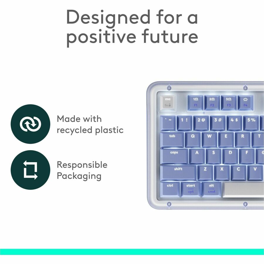 Logitech Alto Keys K98M Wireless Mechanical Keyboard, Customizable Keyboard with Vibration Absorbing Gasket, Backlit Keys, Lilac