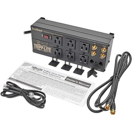 Eaton Tripp Lite Series Isobar 6-Outlet Surge Protector, 6 ft. Cord with Right-Angle Plug, 3330 Joules, Diagnostic LEDs, Tel/Coax/Modem, Metal
