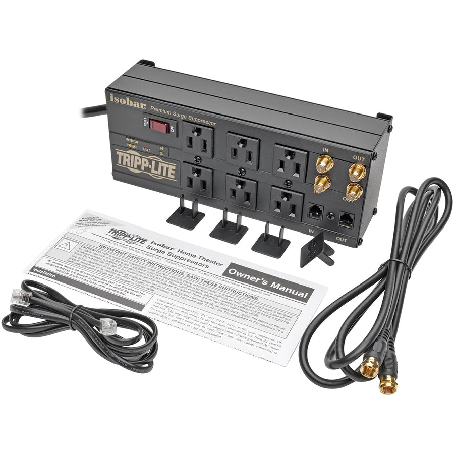Eaton Tripp Lite Series Isobar 6-Outlet Surge Protector, 6 ft. Cord with Right-Angle Plug, 3330 Joules, Diagnostic LEDs, Tel/Coax/Modem, Metal