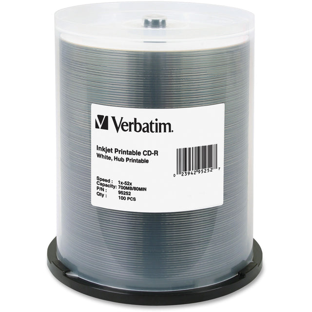 Verbatim 95252 CD Recordable Media - CD-R - 52x - 700 MB - 100 / Pack - White