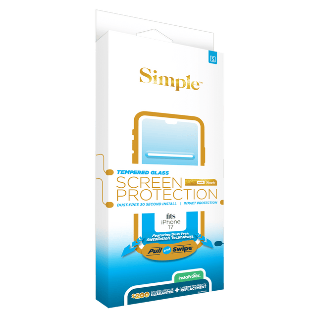 Simple 200 Dust Removal Guided Tempered Glass Screen Protector for Apple iPhone 17 - Clear