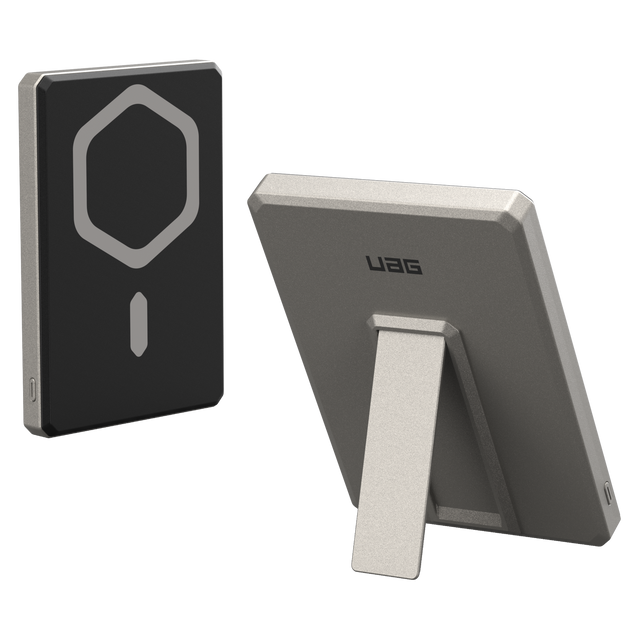 Urban Armor Gear Uag - Ultra Slim Portablemagneticpower Bank With Kickstand 5000 Mah - Titanium
