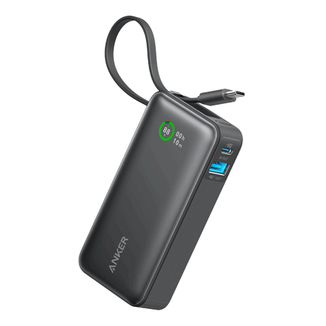 Anker - Nano Power Bank 10000 Mah 30w With Built In Usb C Cable - Black