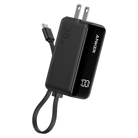 Anker - Power Bank 5000 Mah 22.5w With Built In Usb C Cable And Fusion Wall Charger 30w - Black