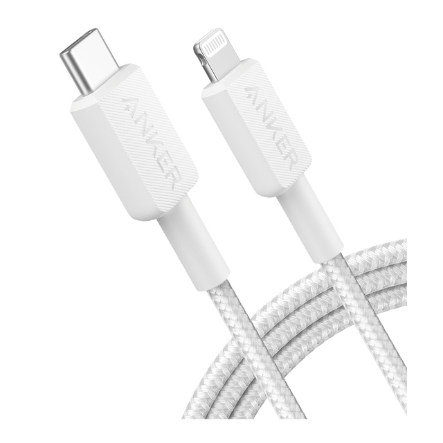 Anker - Braided Usb C To Apple Lightning Cable 6ft - White