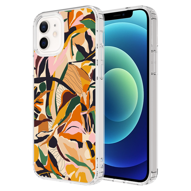 Ampd - Tpu / Acrylic Hd Print Case For Apple Iphone 12 - Floral Orange Pattern