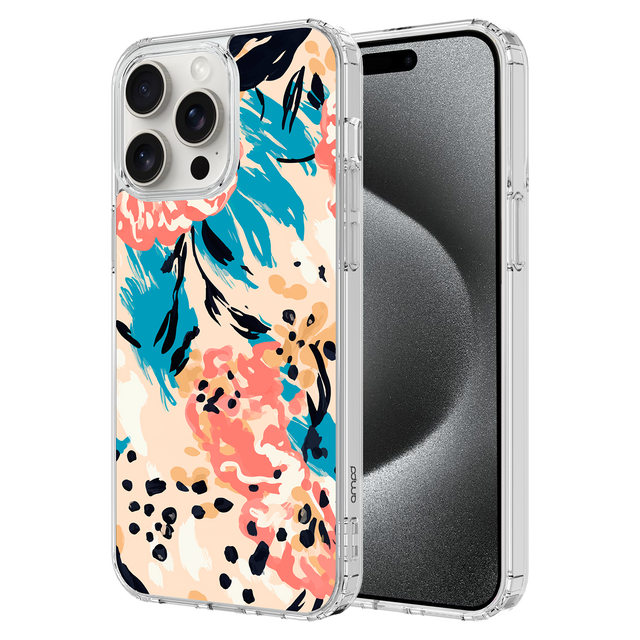 Ampd - Tpu / Acrylic Hd Print Case For Apple Iphone 15 Pro Max - Floral Blue Pattern