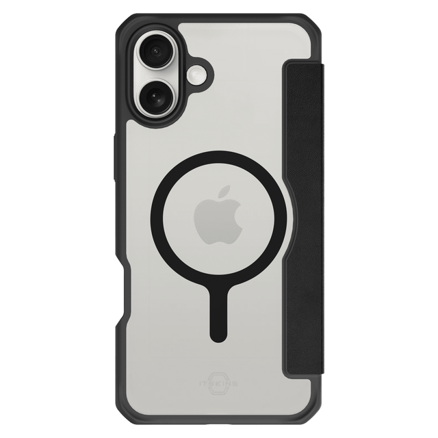 Itskins - Hybridr Folio Magsafe Case For Apple Iphone 16 - Black Leather