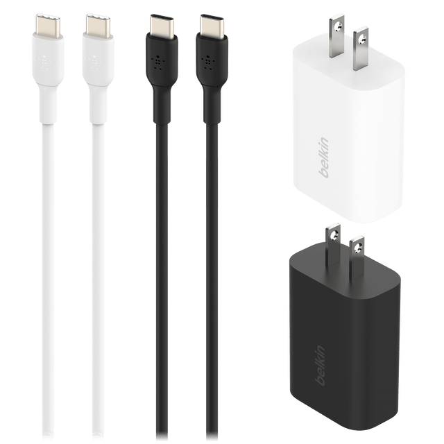 Belkin - 2 25w Usb C Pd Wall Chargers With 2 Usb C Cables 1m 4 Pack Bundle - Black And White