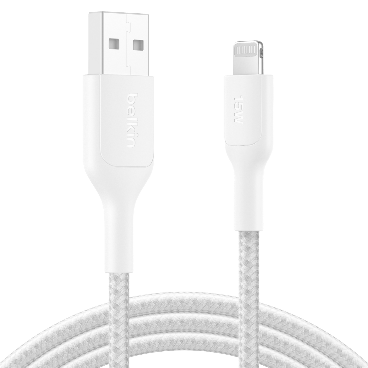 Belkin USB A to Apple Lightning Cable PCR 2.0 Braided 6.6 ft - White
