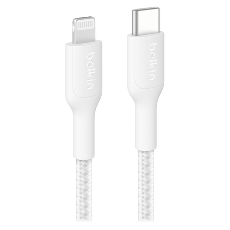 Belkin USB-C to Apple Lightning Cable PCR 2.0 Braided - 6.6 ft White