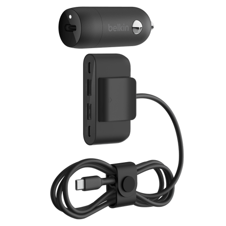 Belkin - 30w Pd Car Charger With 4 Port Power Extender 2m - Black