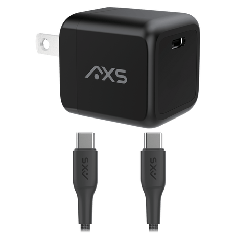 Axs - Procharge Usb C Pd Gan Wall Charger 30w With Usb C To Usb C Braided Cable - Black