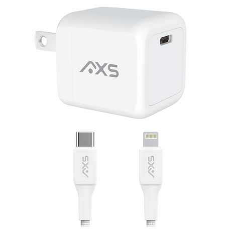 Axs - Procharge Usb C Pd Gan Wall Charger 30w With Usb C To Apple Lightning Braided Cable - White