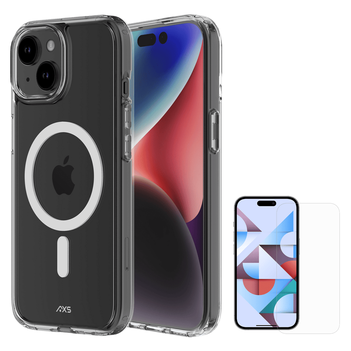 Axs - Ultra Clear Magsafe Case And Glass Screen Protector For Apple Iphone 15  - Clear