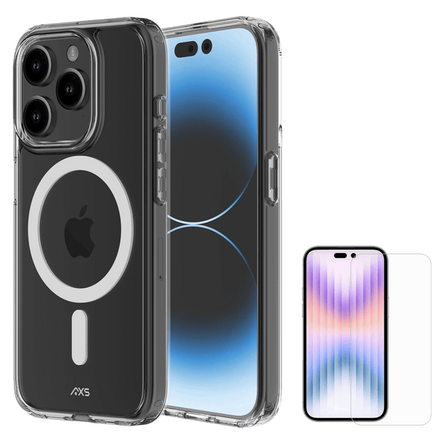 Axs - Ultra Clear Magsafe Case And Glass Screen Protector For Apple Iphone 15 Pro Max  - Clear