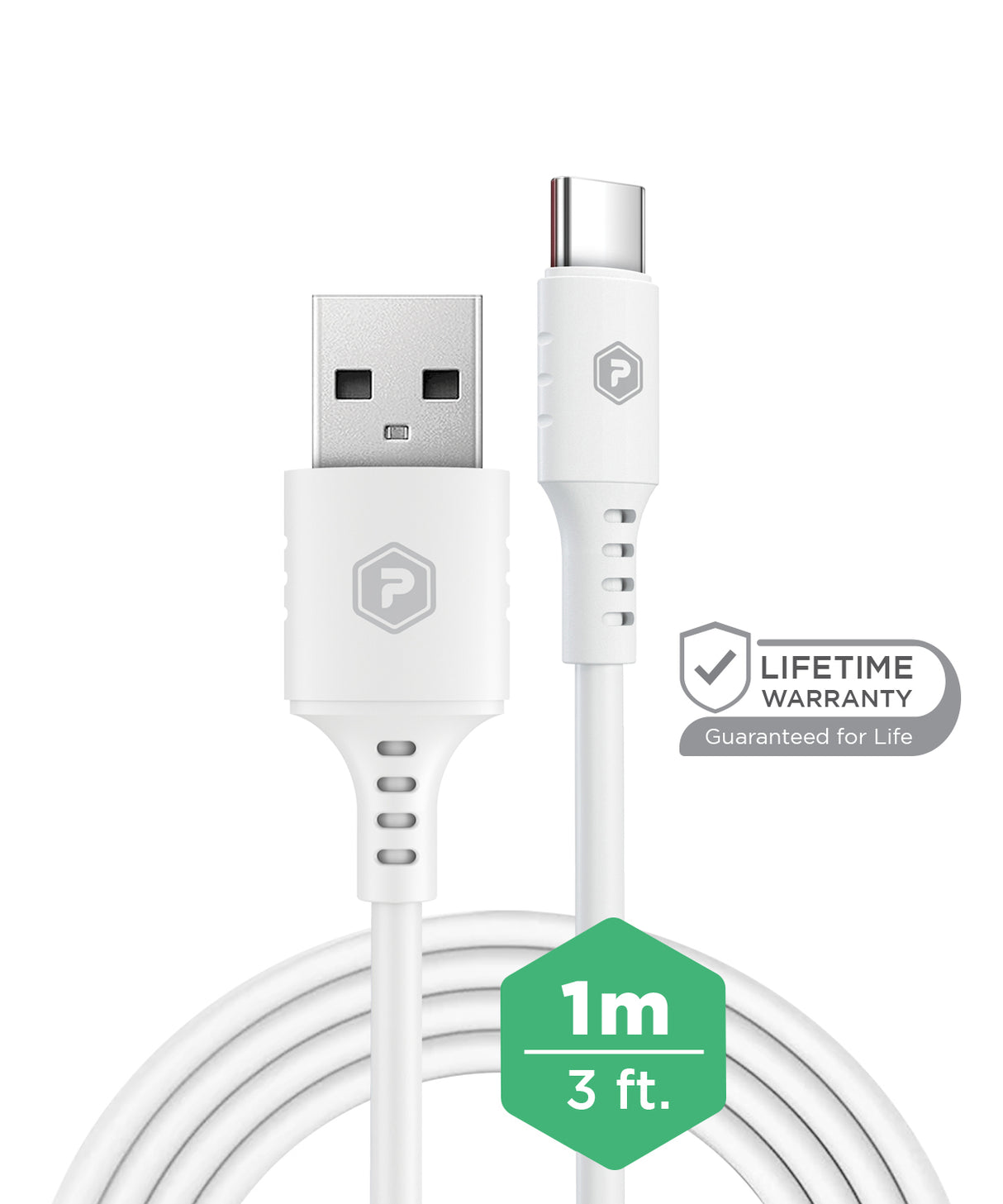 PowerPeak ECONOMY - Type A to C - 3ft Cable - White