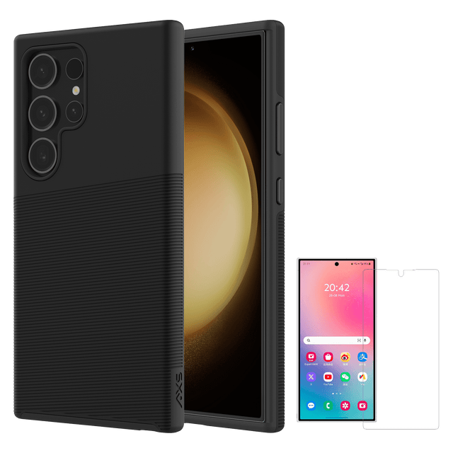 Axs - Protech Plus Case And Armorglass Screen Protector For Samsung Galaxy S24 Ultra - Black