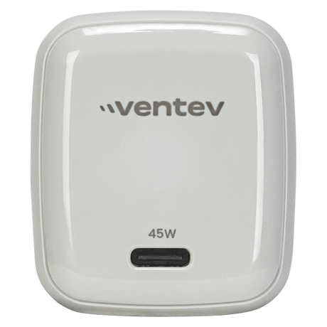 Ventev Ultrafast Gan Mini 45W Wall Charger with 5A USB-C to USB-C Cable - White