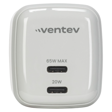 Ventev 65W Ultrafast USB-C Universal Dual GaN Mini Wall Charger - Gray