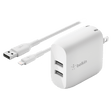 Belkin - Dual Port Usb A 24w Wall Charger With Apple Lightning Cable 3ft - White
