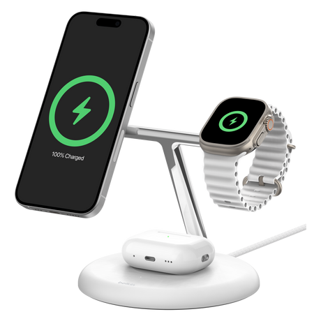 Belkin - Boost Charge Pro 3 In 1 Wireless Charging Stand With Qi2 - White
