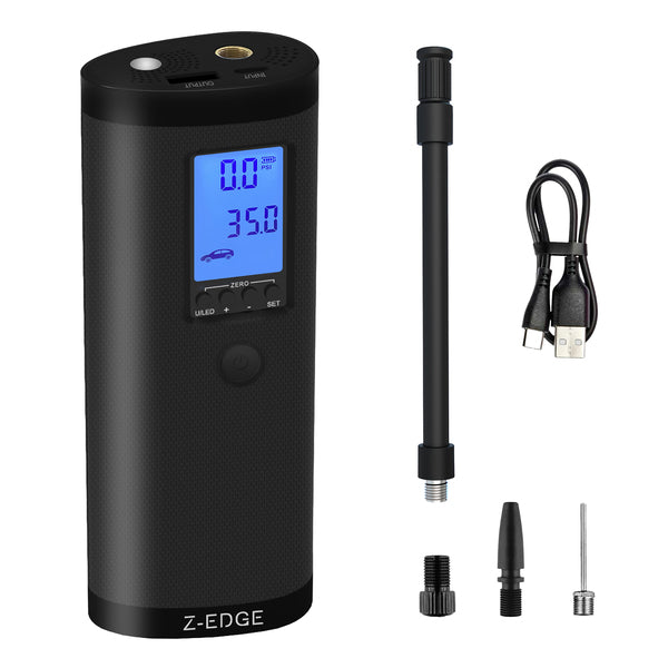 Z-EDGE ZETZAI03BLACK 150 PSI Portable Air Inflator with Power Bank and LED Light
