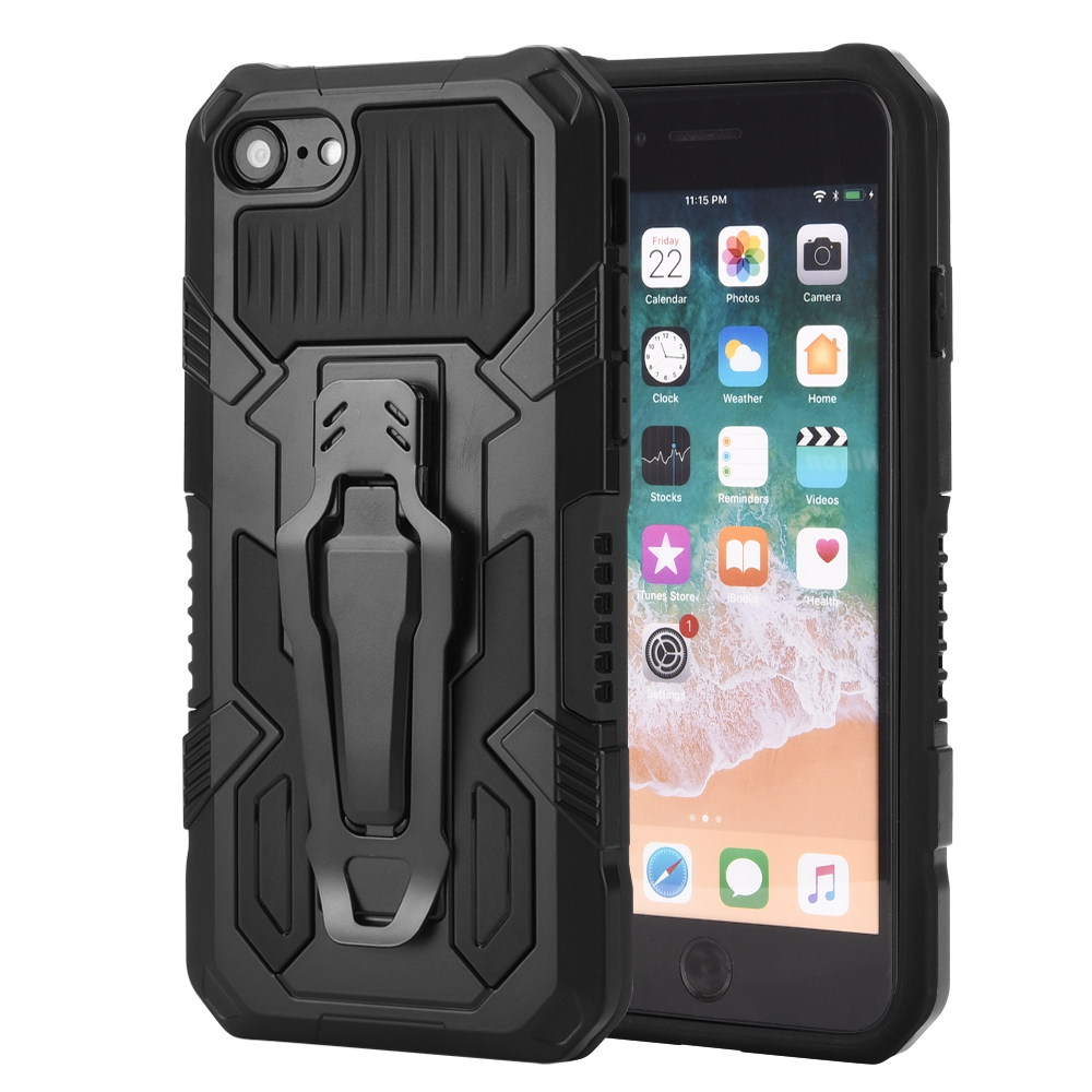 APPLE IPHONE 7 / 8 / SE 2020 - LUXMO 3-IN-1 POCKET CLIPPER COMBO CASE W/ HOLSTER CLIP, MAGNETIC BACK & KICKSTAND - BLACK
