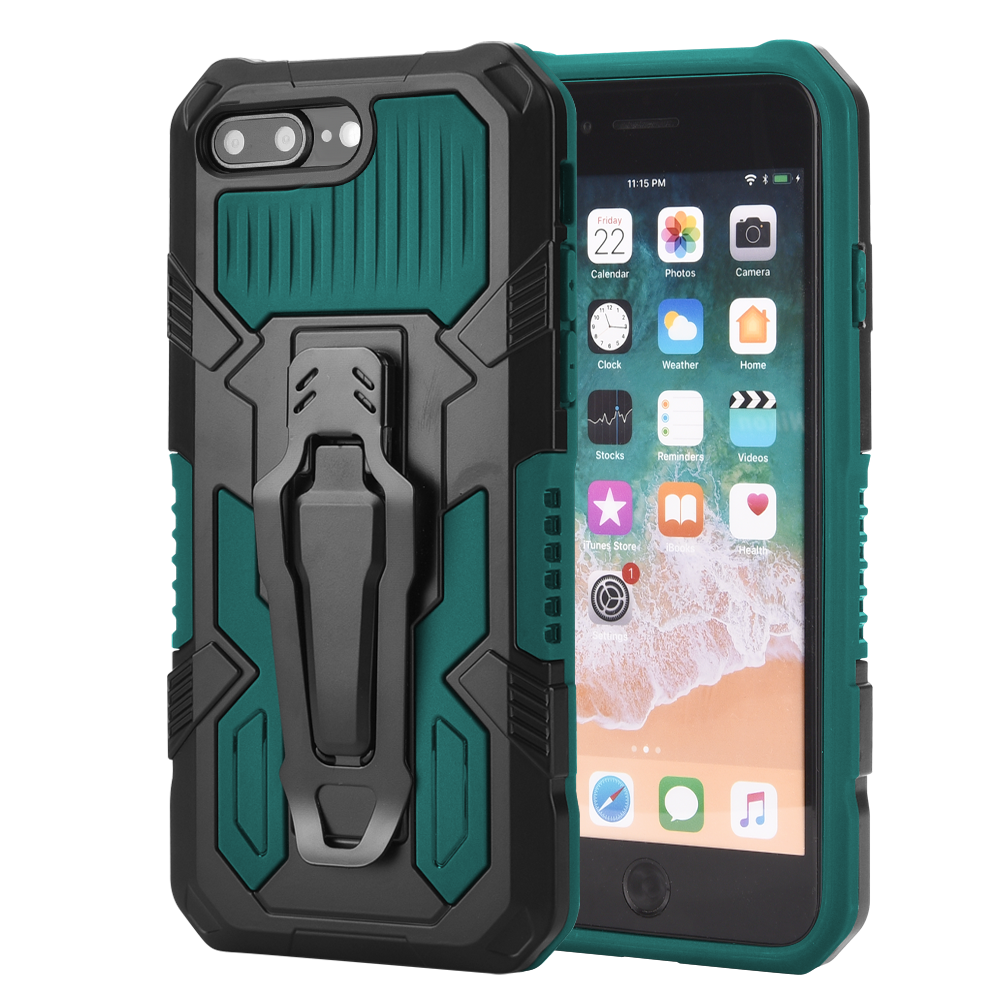 APPLE IPHONE 7 PLUS / 8 PLUS - LUXMO 3-IN-1 POCKET CLIPPER COMBO CASE W/ HOLSTER CLIP, MAGNETIC BACK & KICKSTAND - MIDNIGHT GREEN / BLACK
