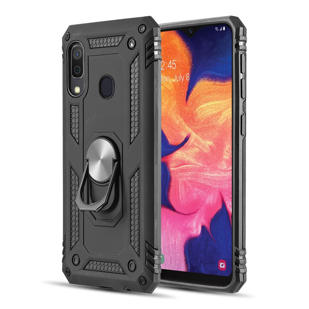 SAMSUNG GALAXY A20 / A30 - LUXMO RUBBERIZED HYBRID CASE W/ RING STAND & MAGNETIC BACK - BLACK