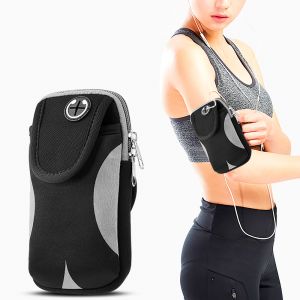 Universal Luxmo - Vertical Large Adjustable & Breathable Sport Armband Pouch W/ Headphone Slot - Gray / Black
