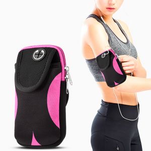 Universal Luxmo - Vertical Large Adjustable & Breathable Sport Armband Pouch W/ Headphone Slot - Rose Gold / Black