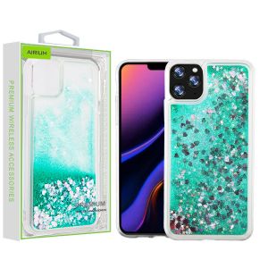 Apple Iphone 11 Pro - Airium Quicksand Glitter Hybrid Cover - Green / Hearts