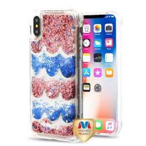 Apple Iphone X / Xs - Mybat Tuff Quicksand Glitter Lite Hybrid Cover - Semicircle Partition / Rose Gold & Blue