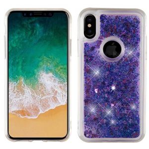 Apple Iphone X / Xs - Quicksand Glitter Hybrid Cover - Purple / Hearts